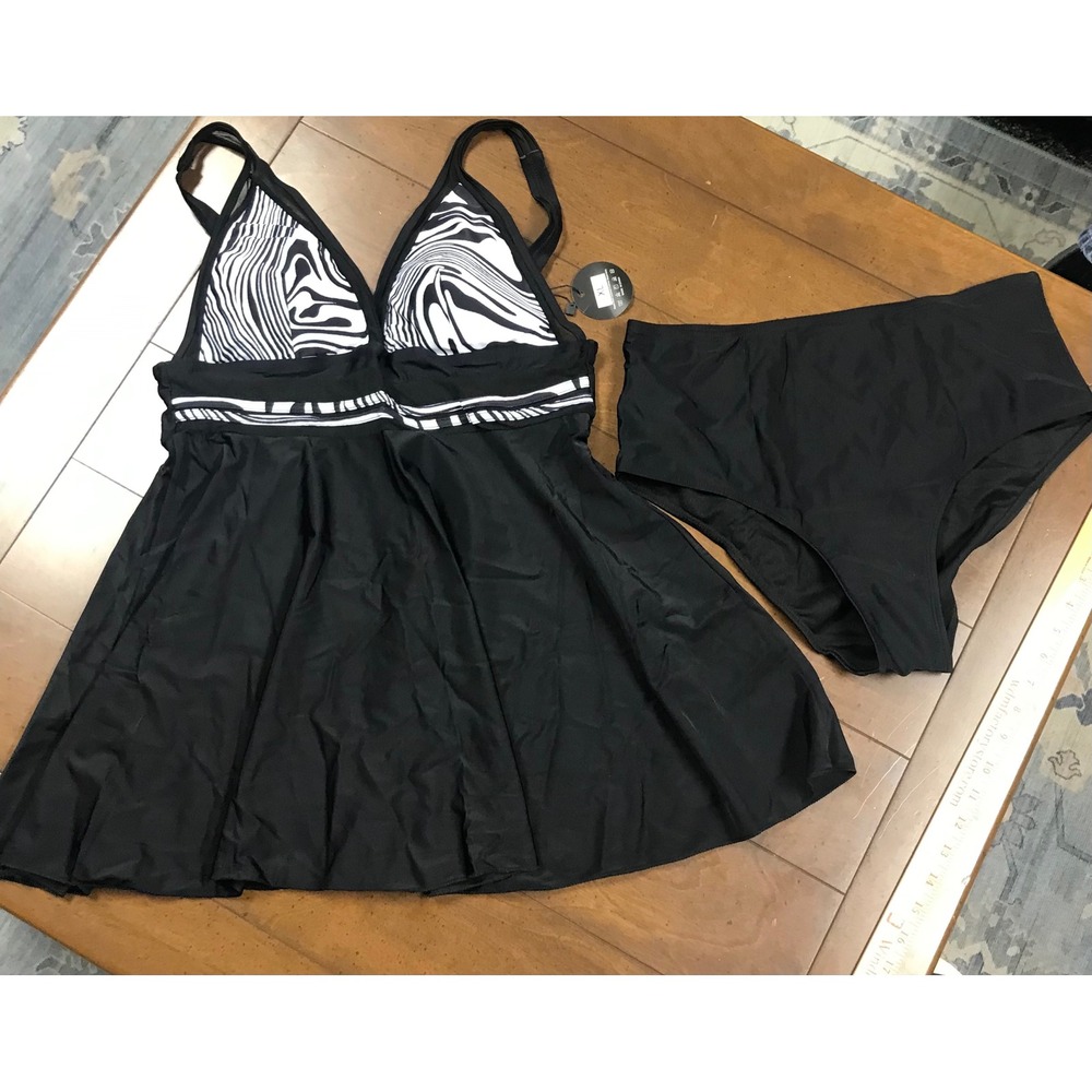 Mooncore Women's XL Black Zebra Print Halter Neck Skirted Swimsuit Set